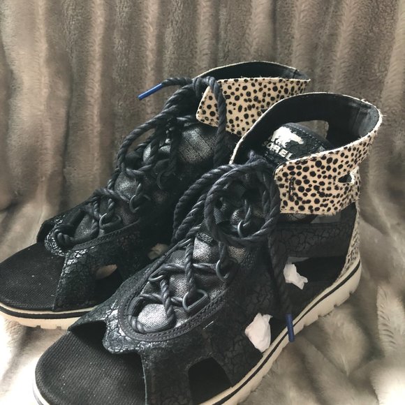 Sorel Lace up Black and calf hair sandal - Picture 3 of 7